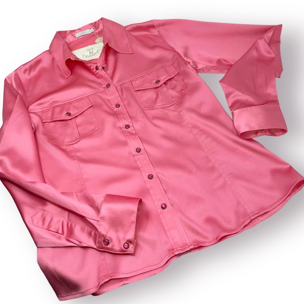 Silk & Cashmere Pure Silk Long Sleeve Western Style Shirt - Picture 7 of 15